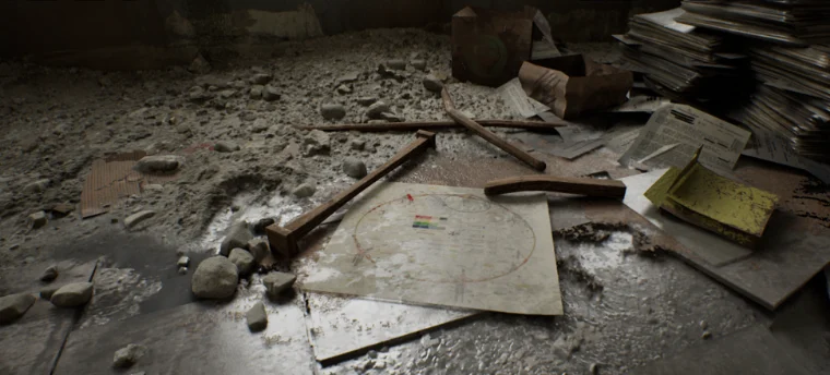 地面碎石与纸张细节